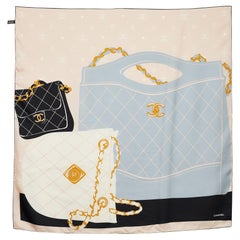 Chanel Pale Pink & Blue CC Bag Print Silk Scarf