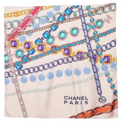 Chanel Pale Pink Chain Print Silk Square Scarf