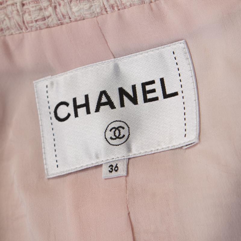 Chanel Pale Pink Lurex Insert Tweed Long Coat S In Good Condition In Dubai, Al Qouz 2