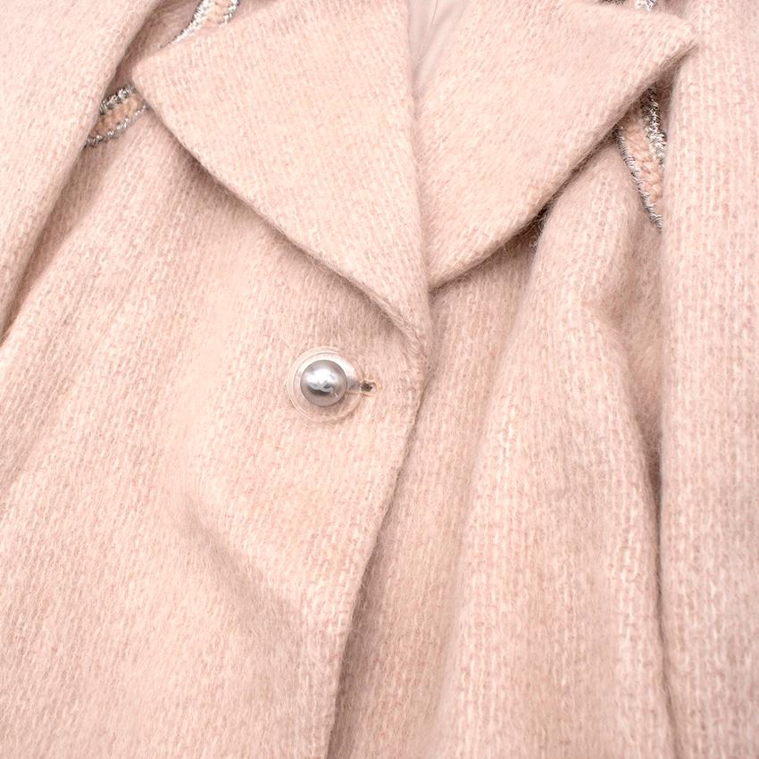 Beige Chanel Pale Pink Mohair Blend Single Breasted Jacket with Silver Trim - US 8 For Sale
