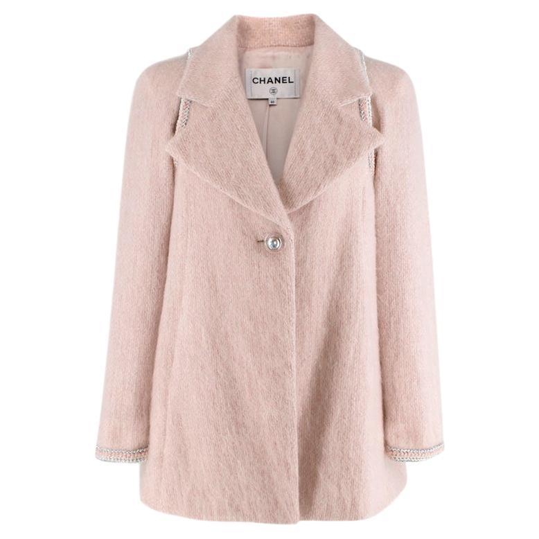 Chanel Pale Pink Mohair Blend Single Breasted Jacket with Silver Trim - US 8 For Sale