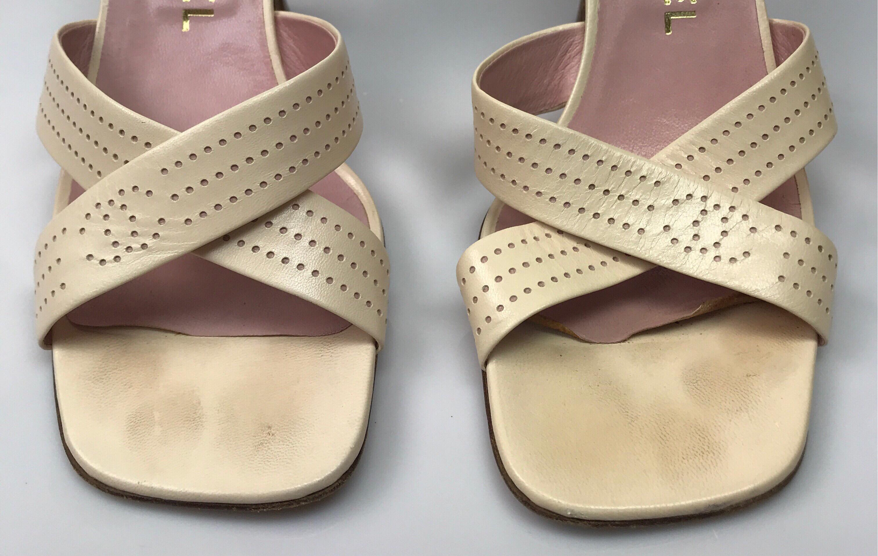 Chanel Pale Pink Perforated Leather Strappy Sandal - 37 In Good Condition In West Palm Beach, FL