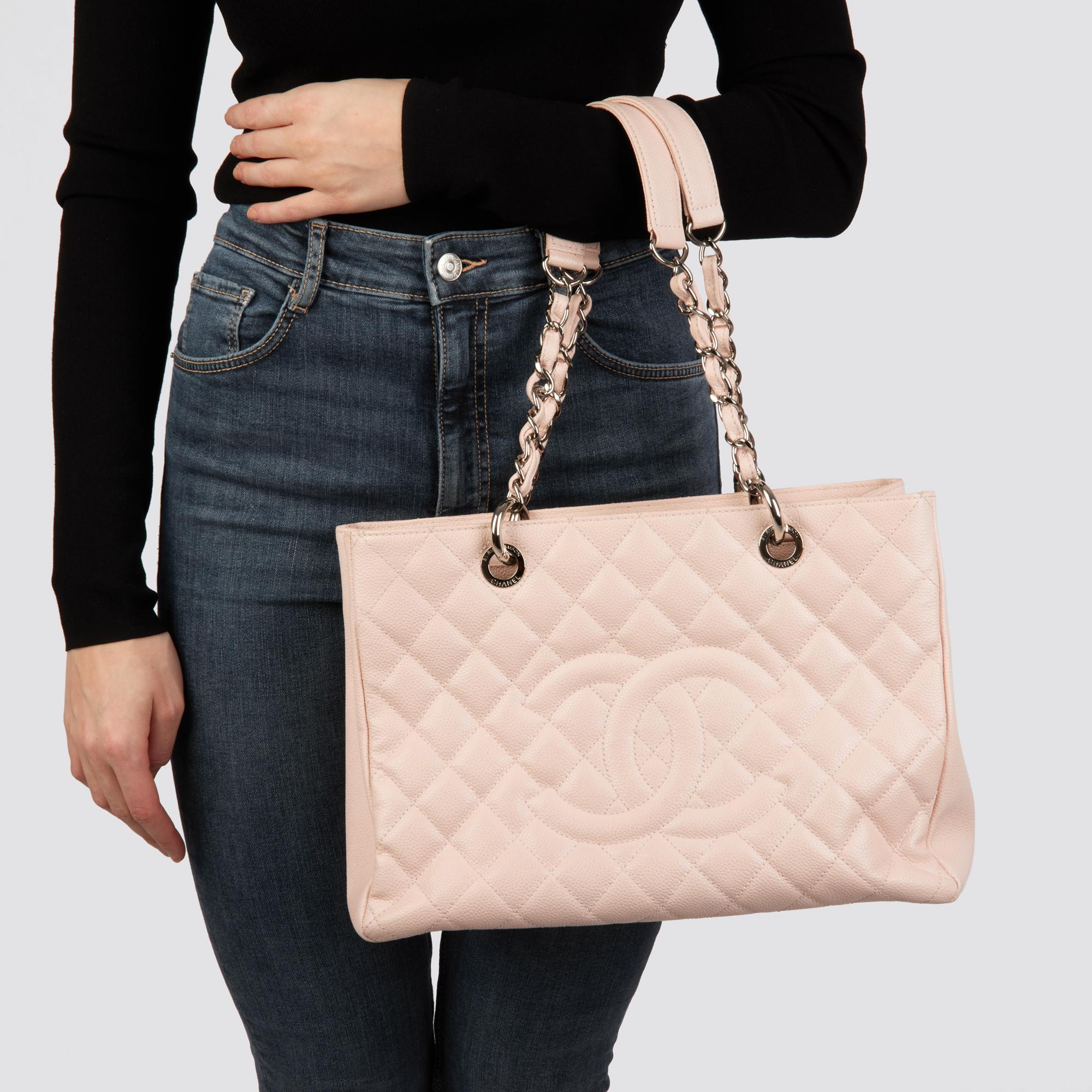 CHANEL Pale Pink Quilted Caviar Leather Grand Shopping Tote GST 4