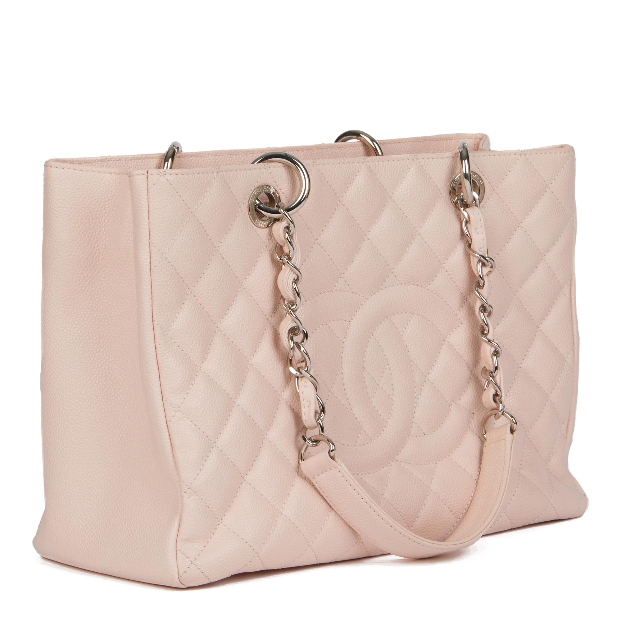 CHANEL
Pale Pink Quilted Caviar Leather Grand Shopping Tote GST

Xupes Reference: HB4512
Serial Number: 17732582
Age (Circa): 2012
Authenticity Details: Serial Sticker (Made in Italy)
Gender: Ladies
Type: Tote, Shopper, Shoulder

Colour: Pale