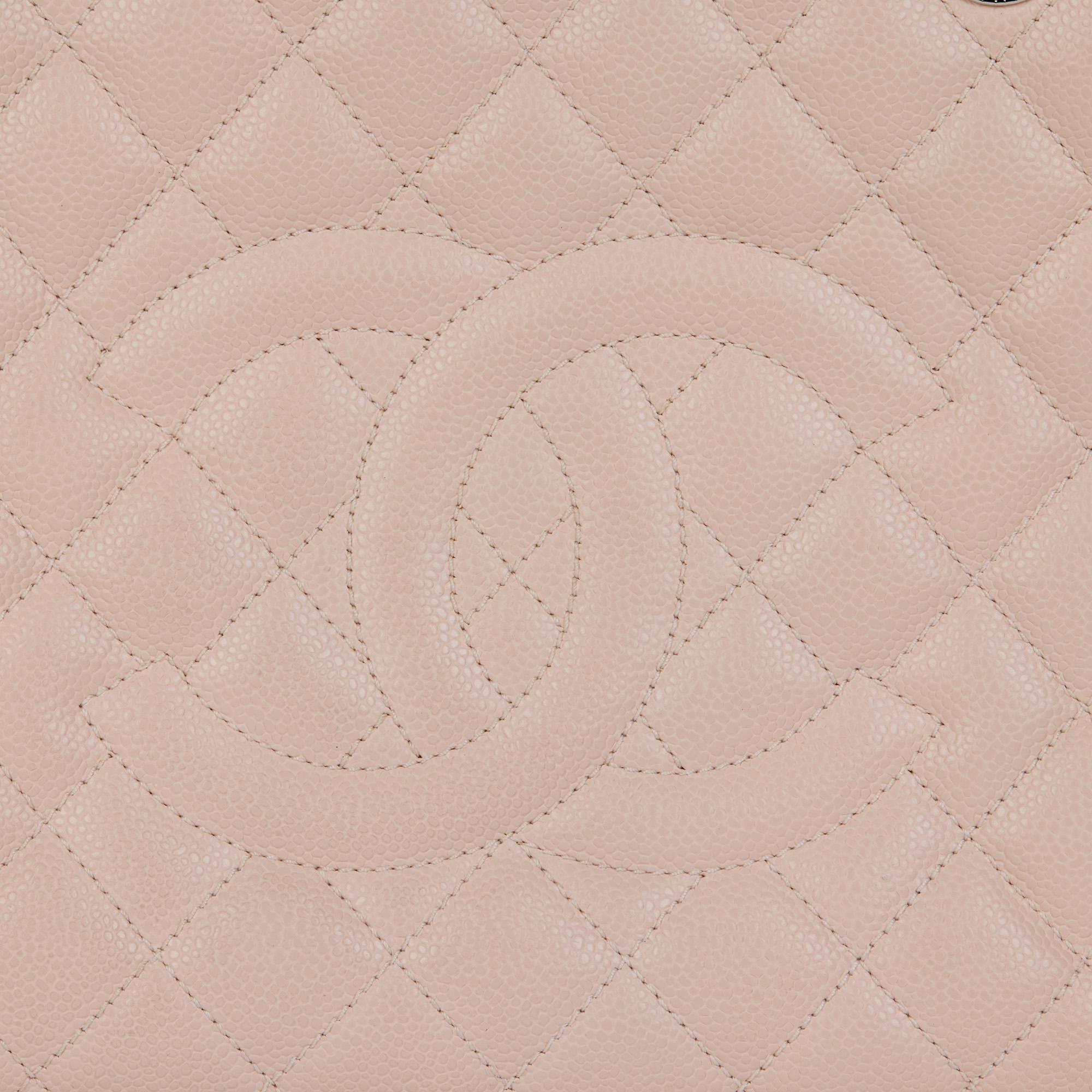 CHANEL Pale Pink Quilted Caviar Leather Grand Shopping Tote GST In Excellent Condition In Bishop's Stortford, Hertfordshire