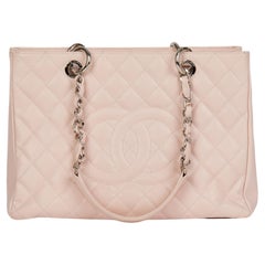 CHANEL Pale Pink Quilted Caviar Leather Grand Shopping Tote GST