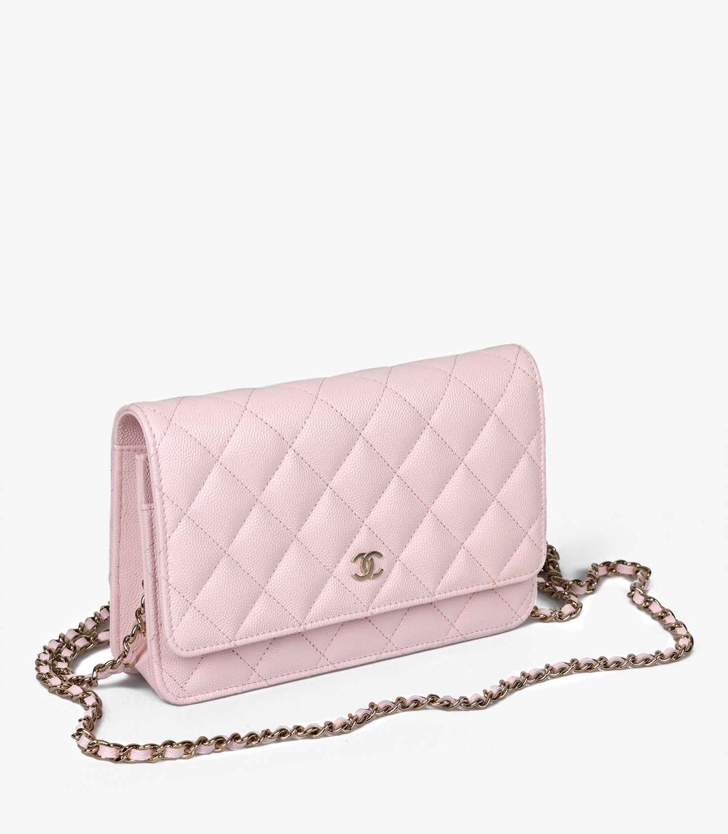 Beige Chanel  Pale Pink Quilted Caviar Leather Wallet-on-Chain WOC