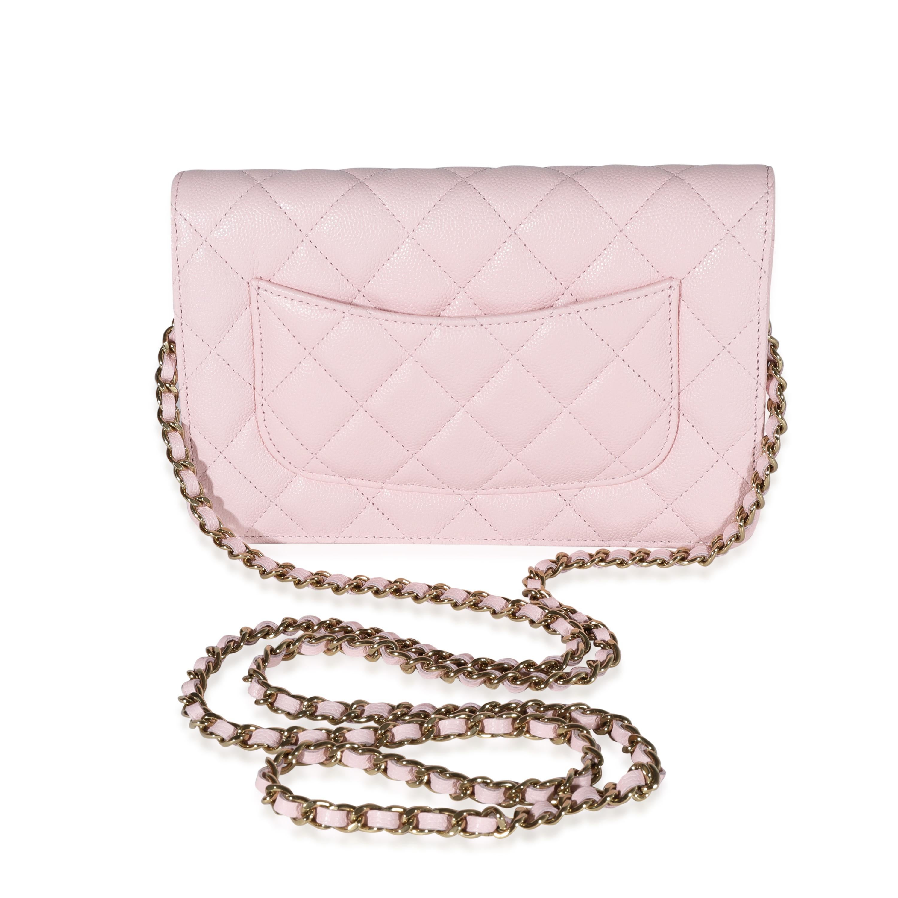 Chanel Pale Pink Quilted Caviar Wallet on Chain In Good Condition In New York, NY