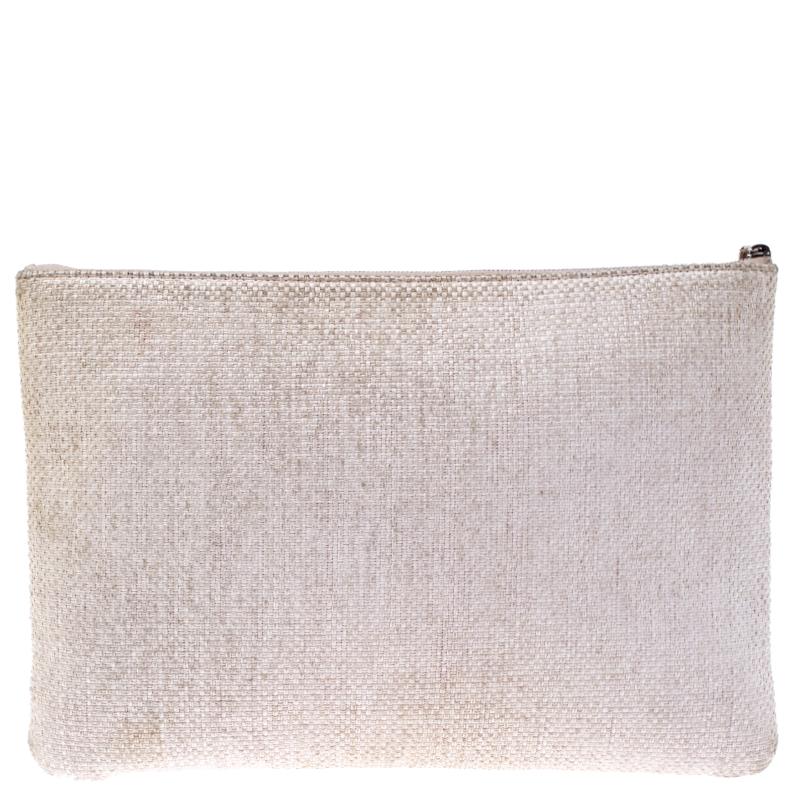Gray Chanel Pale Pink Raffia Large Deauville Clutch