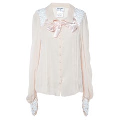 Chanel Pale Pink Silk Embellished Button Front Blouse M