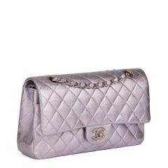 CHANEL Pale Purple Quilted Metallic Lambskin Medium Classic Double Flap Bag