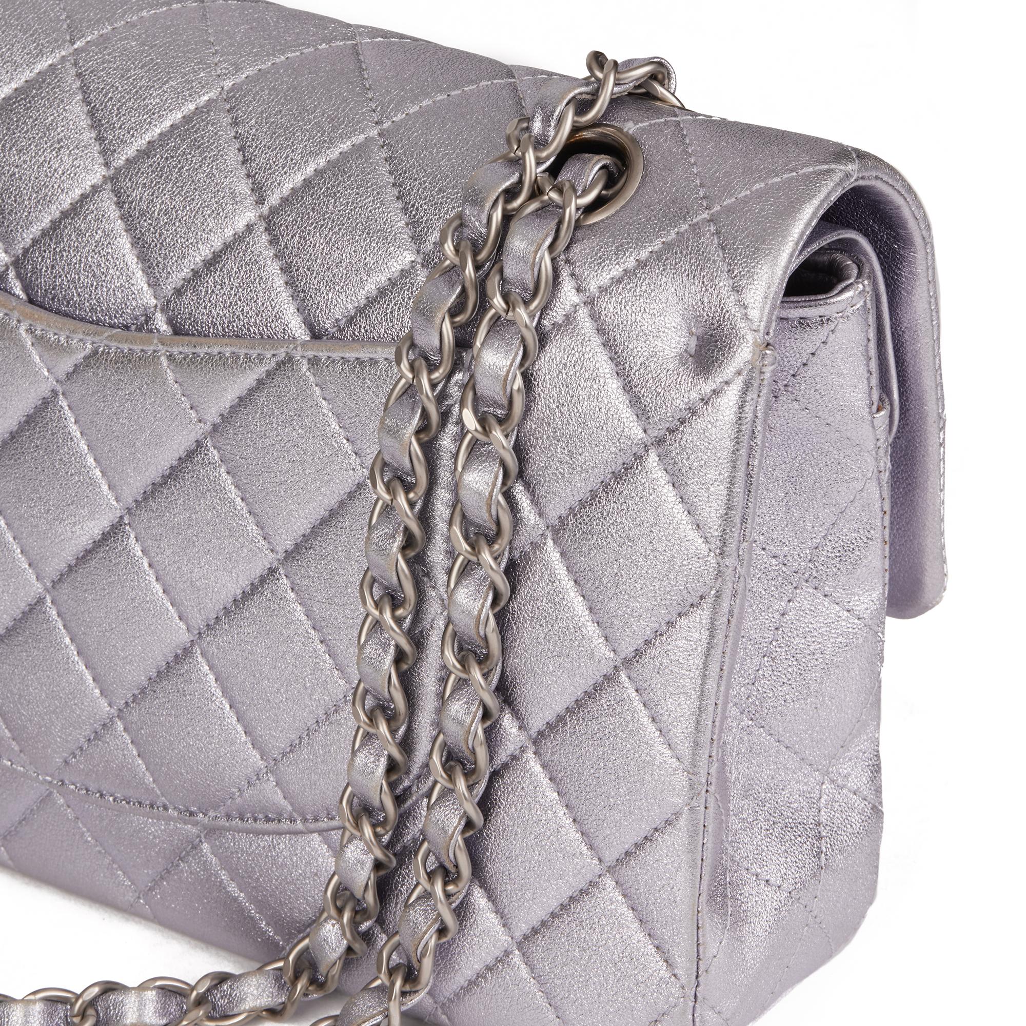 Women's CHANEL Pale Purple Quilted Metallic Lambskin Medium Classic Double Flap Bag