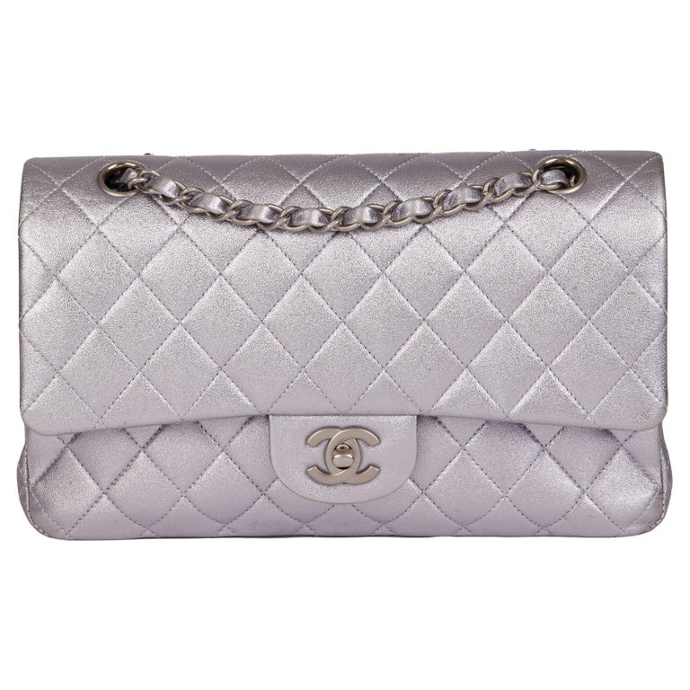 CHANEL Pale Purple Quilted Metallic Lambskin Medium Classic Double