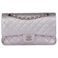 CHANEL Pale Purple Quilted Metallic Lambskin Medium Classic Double Flap Bag