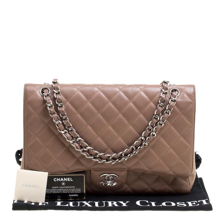 Chanel Pale Taupe Quilted Leather Maxi Classic Single Flap Bag For Sale ...