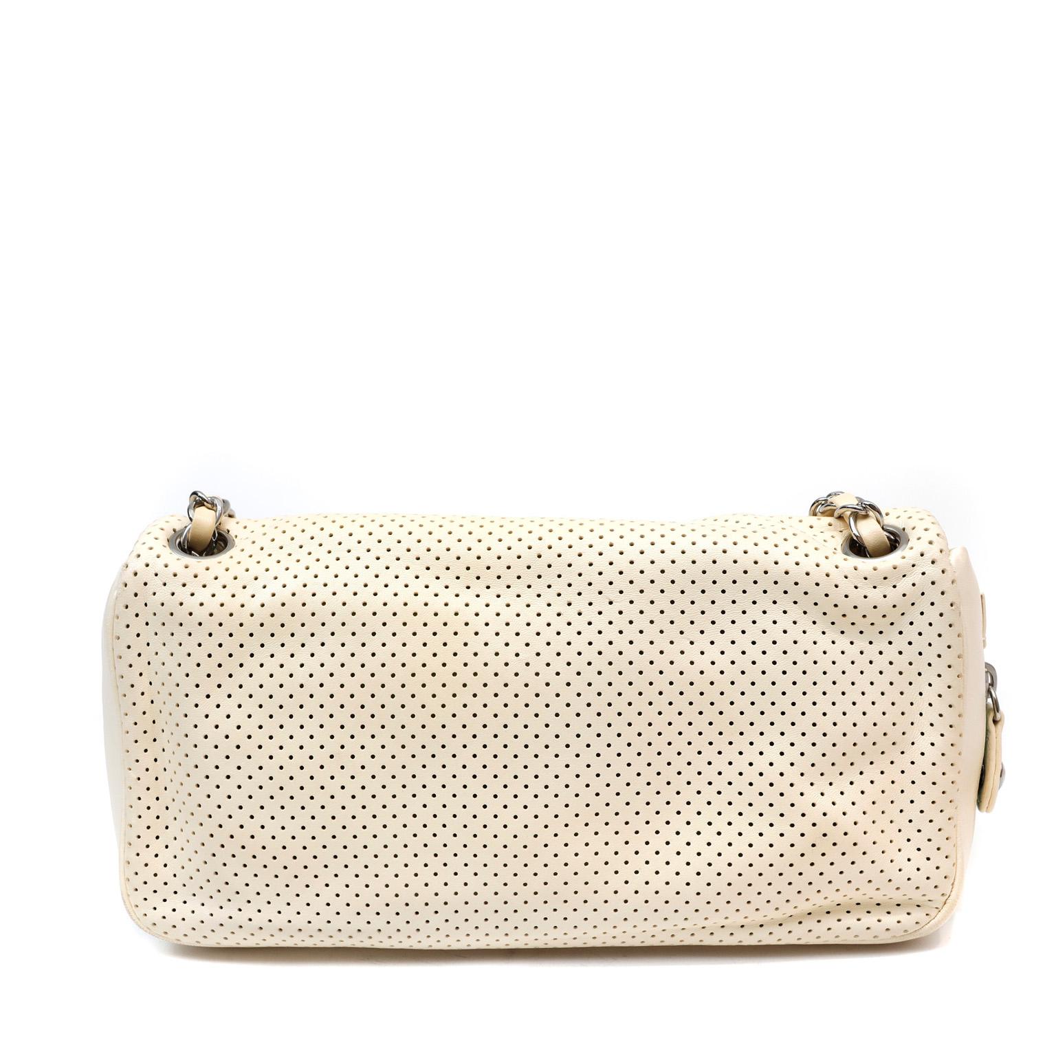 Chanel Pale Yellow Perforated Leather Baseball Spirit Flap Bag In Good Condition For Sale In Palm Beach, FL