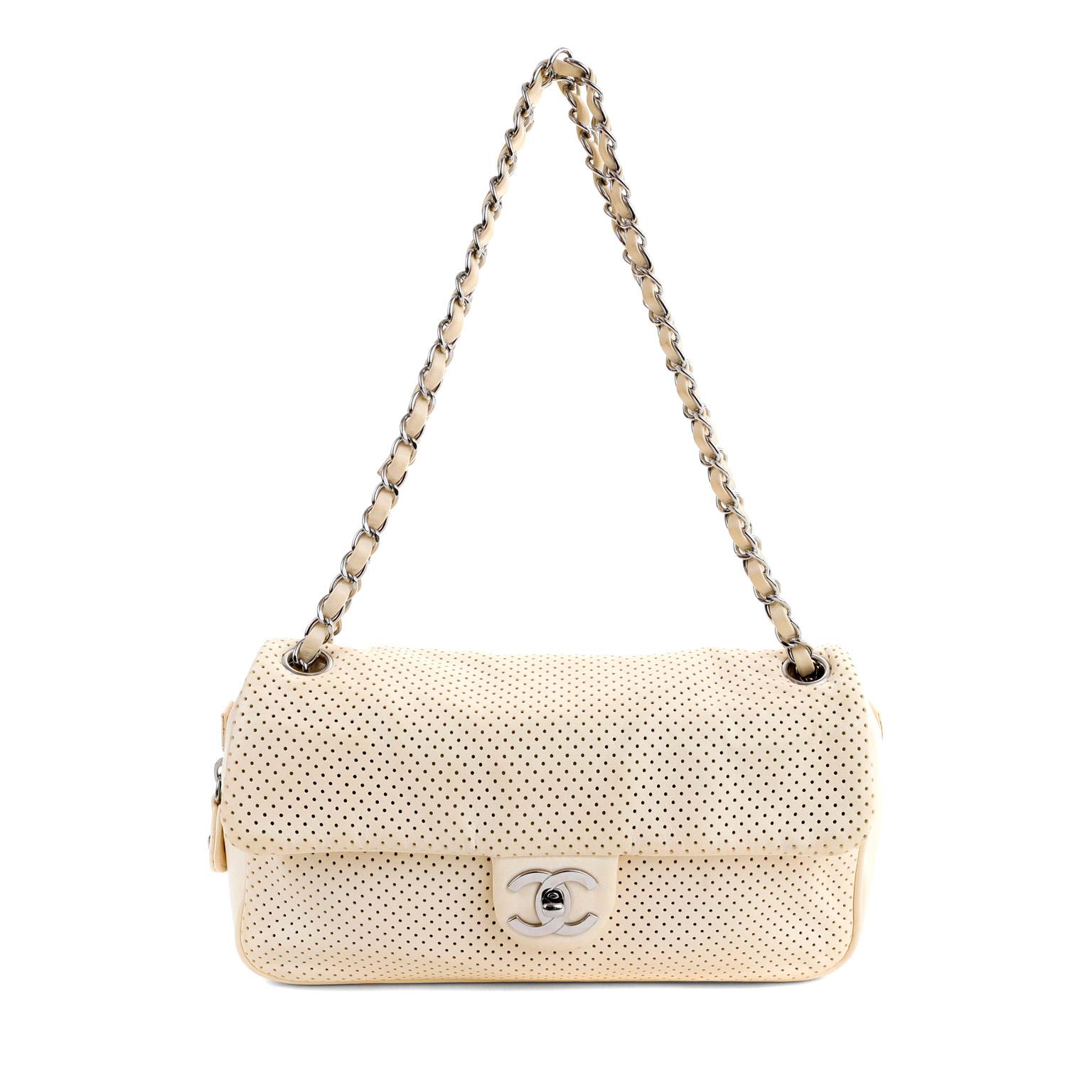 Chanel Pale Yellow Perforated Leather Baseball Spirit Flap Bag In Excellent Condition For Sale In Palm Beach, FL
