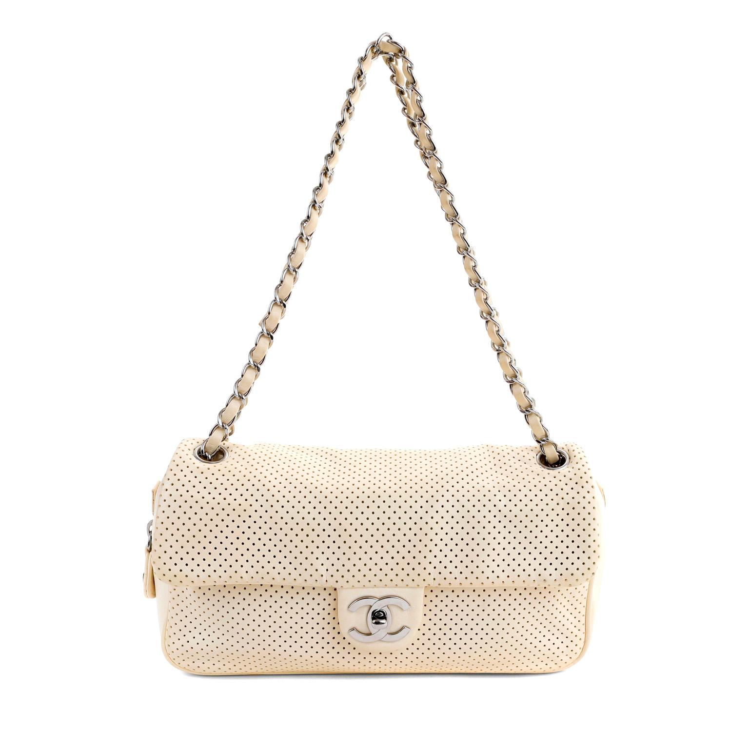 Chanel Pale Yellow Perforated Leather Baseball Spirit Flap Bag In Excellent Condition In Palm Beach, FL