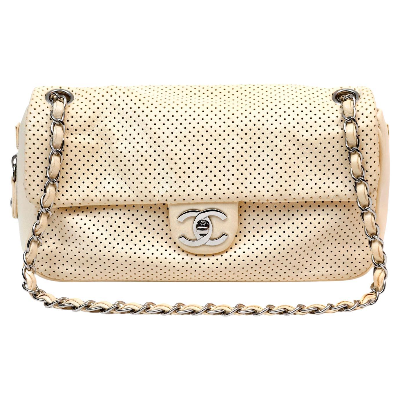Chanel Pale Yellow Perforated Leather Baseball Spirit Flap Bag