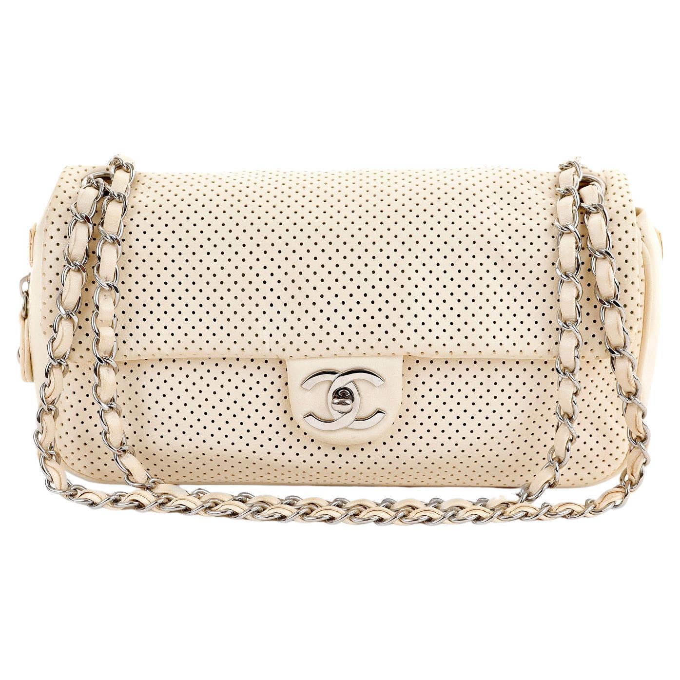 Chanel Pale Yellow Perforated Leather Baseball Spirit Flap Bag For Sale