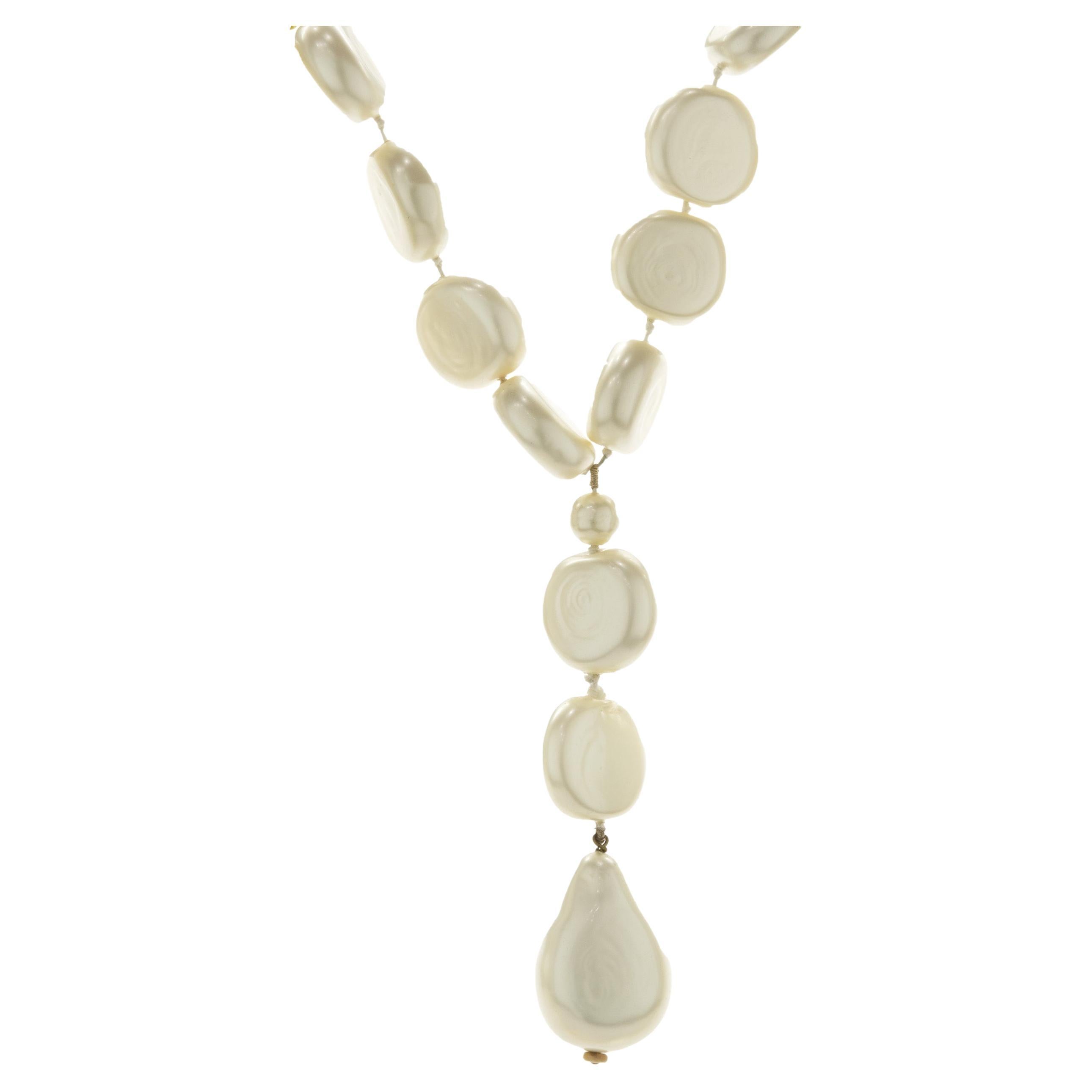 Chanel Pancake Pearl Necklace with Pearl Lariat For Sale