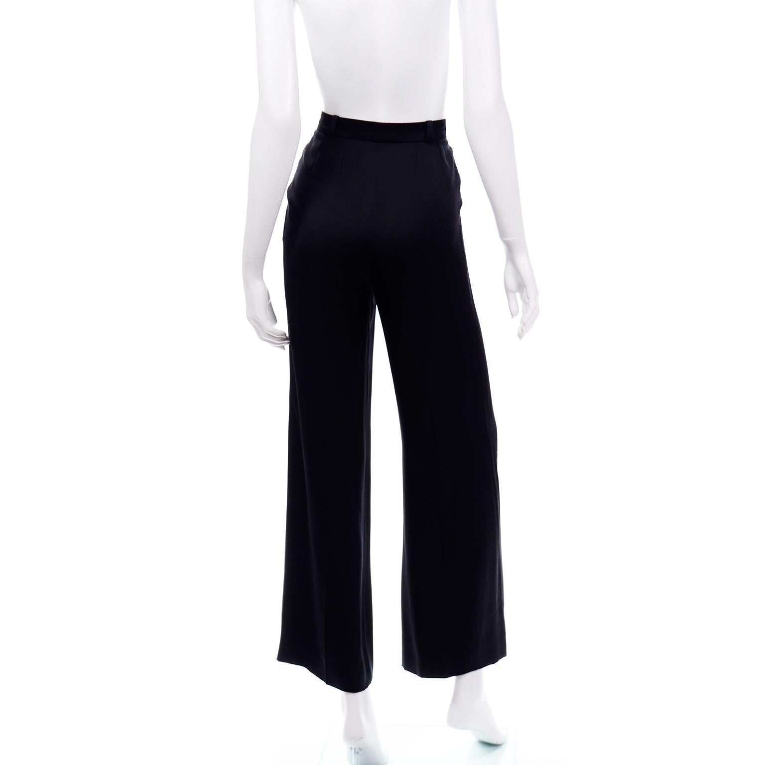 Chanel Pants Spring Summer 2002 Black Silk High Waist Trousers In Excellent Condition In Portland, OR