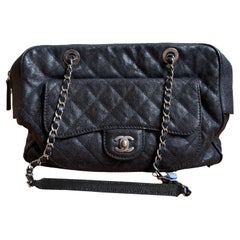 Chanel Paradoxal Camera Bag Black Caviar Leather Double Chain Silver Hardware