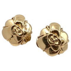 Chanel Paris 18k Yellow Gold Camellia Earrings