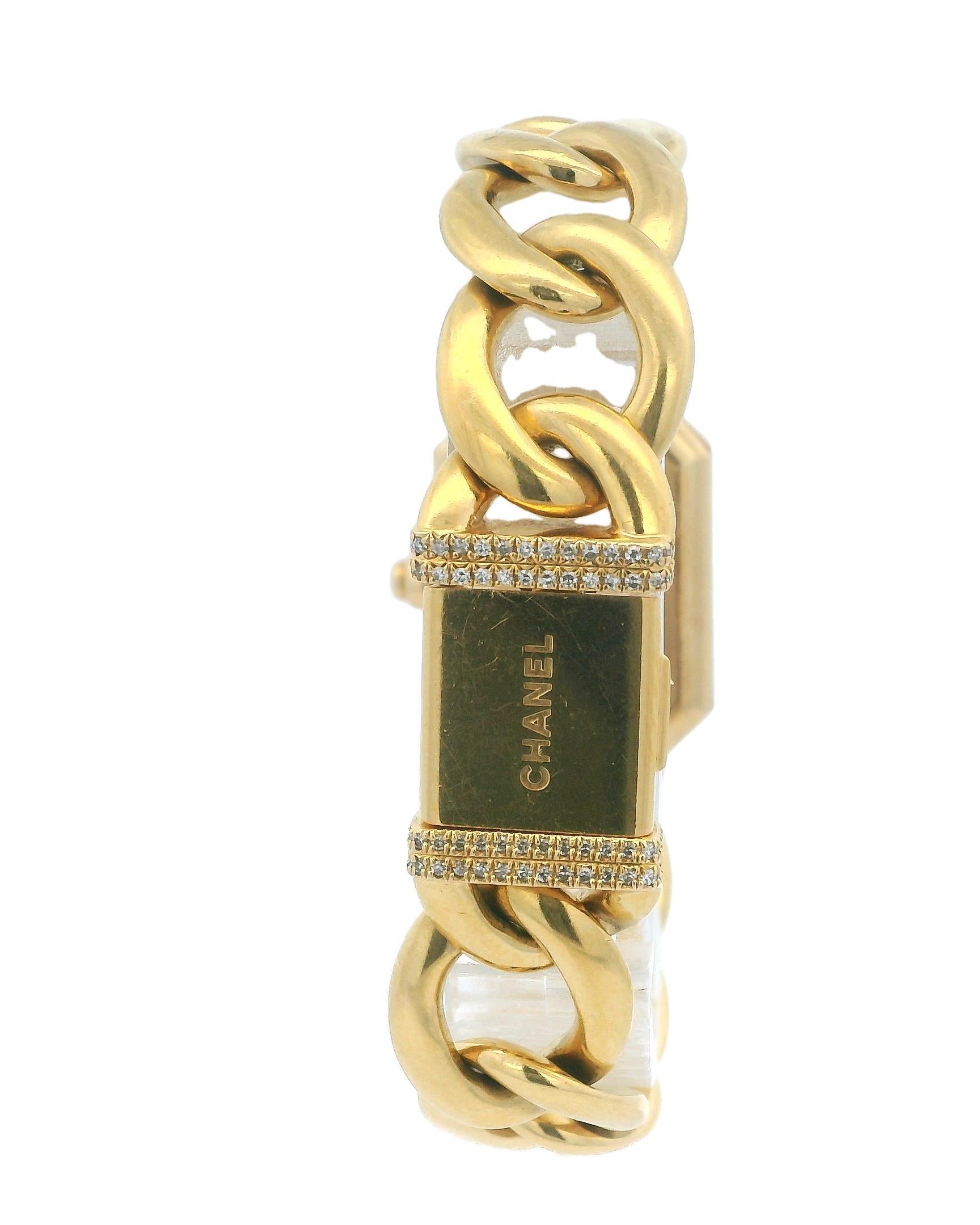 Chanel Paris 18K Yellow Gold & Diamond Bezel Onyx Dial Ladies Watch For Sale 4