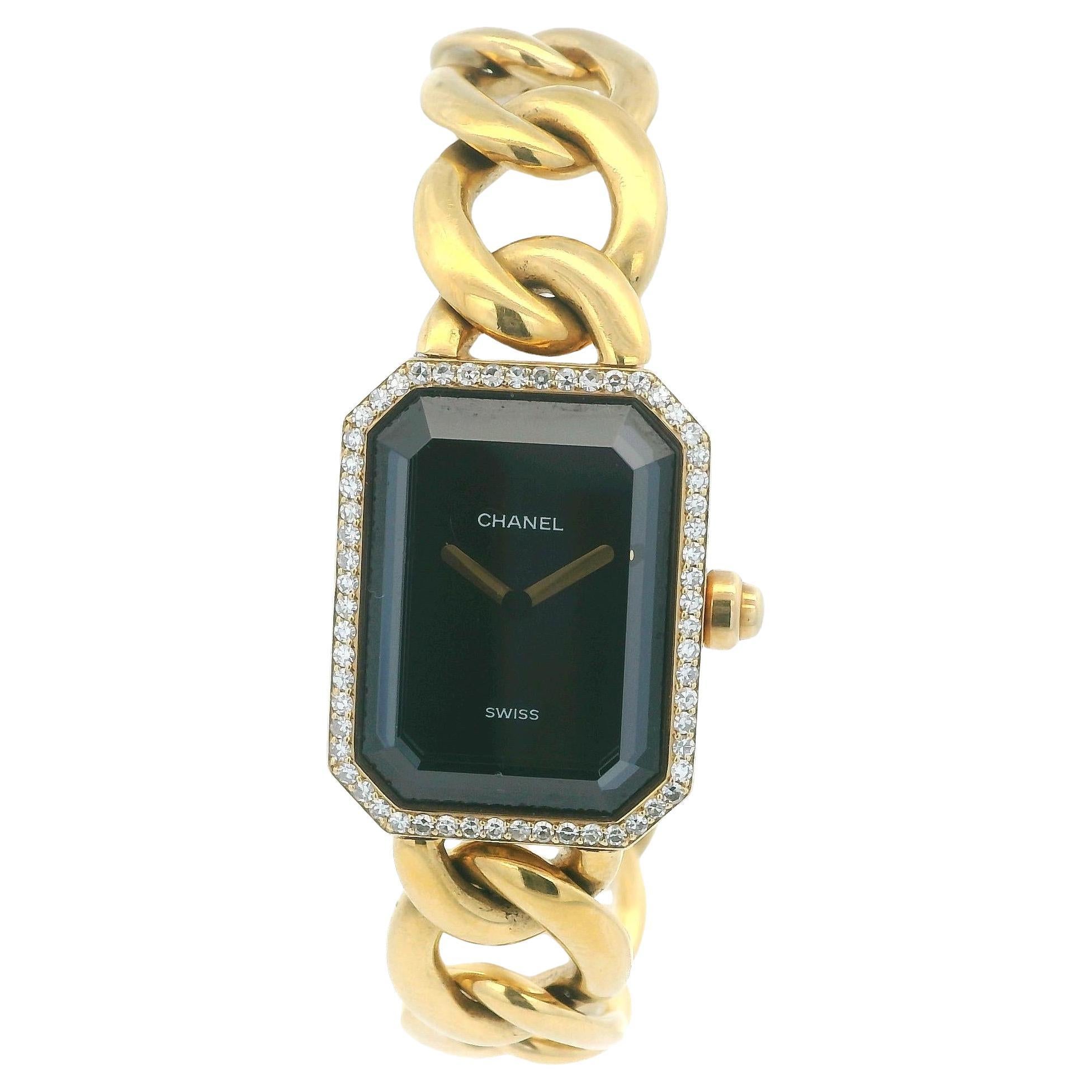 Chanel Paris 18K Yellow Gold & Diamond Bezel Onyx Dial Ladies Watch