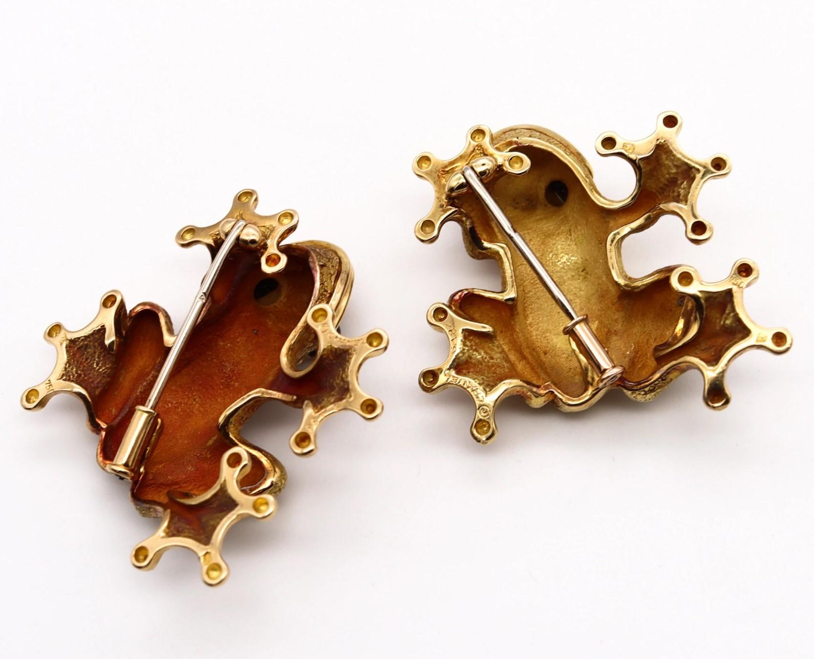 Modernist Chanel Paris 1970 Rare Vintage Suite of Frogs Brooches 18Kt Gold with Black Jade