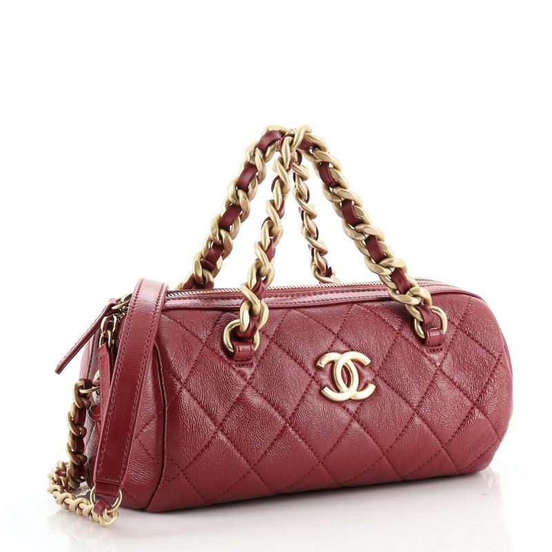 Chanel Paris-31 Rue Cambon Bowlingtasche Gestepptes Glänzendes Lammfell Klein (Braun)