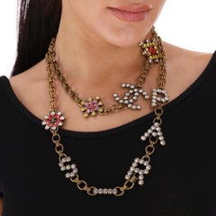 Chanel 'Paris' Antique Gold Strass &amp; Crystal 'CC' Logo Necklace
