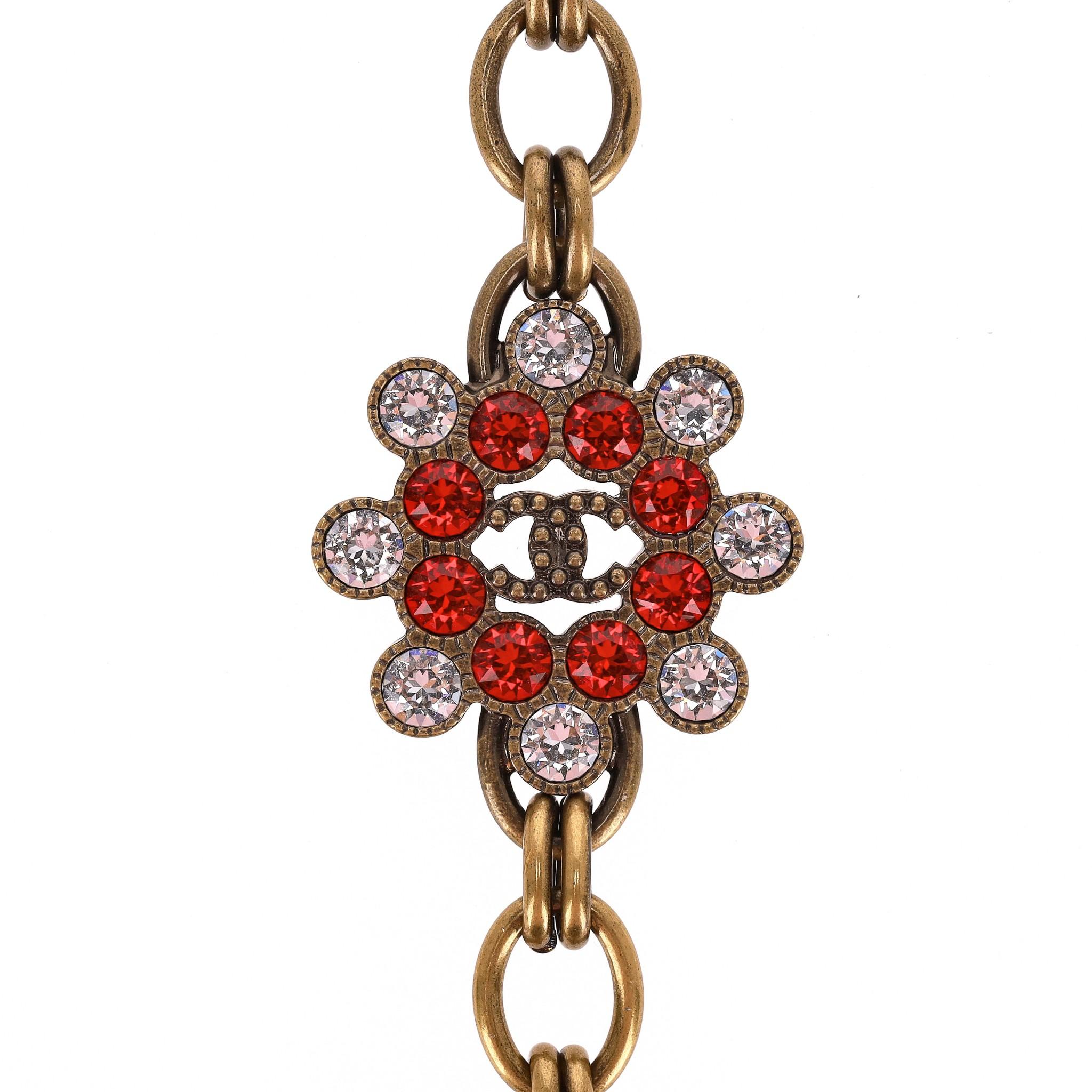 Chanel 'Paris' Antikgold Strass & Kristall 'CC' Logo Halskette Damen im Angebot