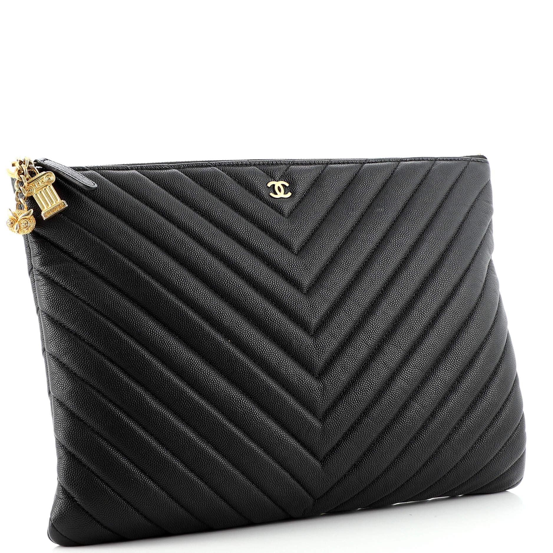 Chanel Paris-Athens O Case Clutch Chevron Caviar Large In Good Condition In NY, NY
