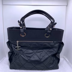 CHANEL Paris-Biarritz Tote Bag Black Quilted Coated Canvas Shopper