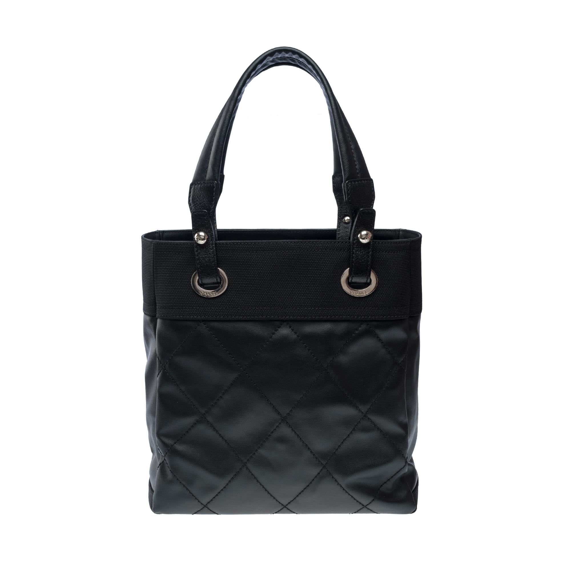  Chanel Paris-Biarritz Tote bag in black coated canvas , SHW For Sale 1