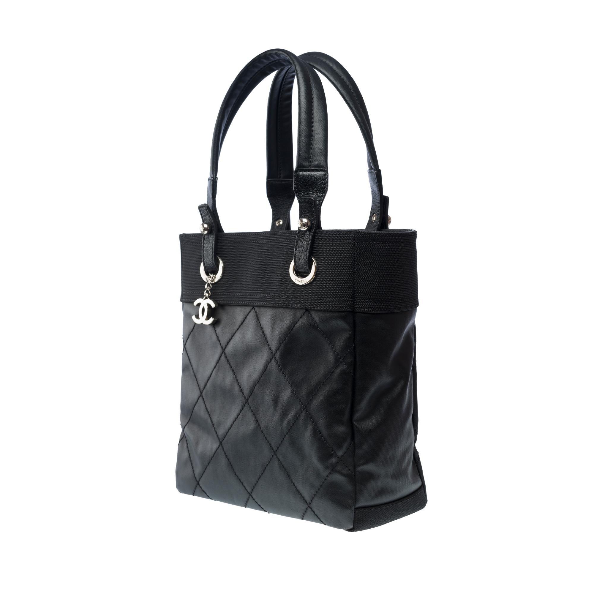  Chanel Paris-Biarritz Tote bag in black coated canvas , SHW For Sale 3