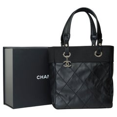  Chanel Paris-Biarritz Tote bag in black coated canvas , SHW