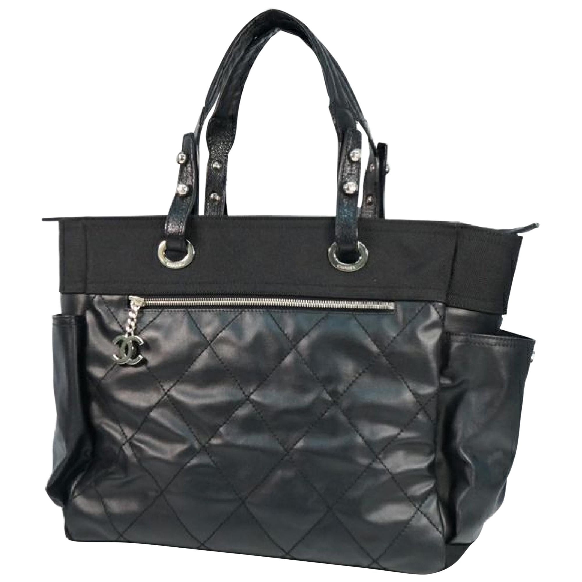 Chanel Silver Quilted Coated Canvas Paris-Biarritz Petite Shopping