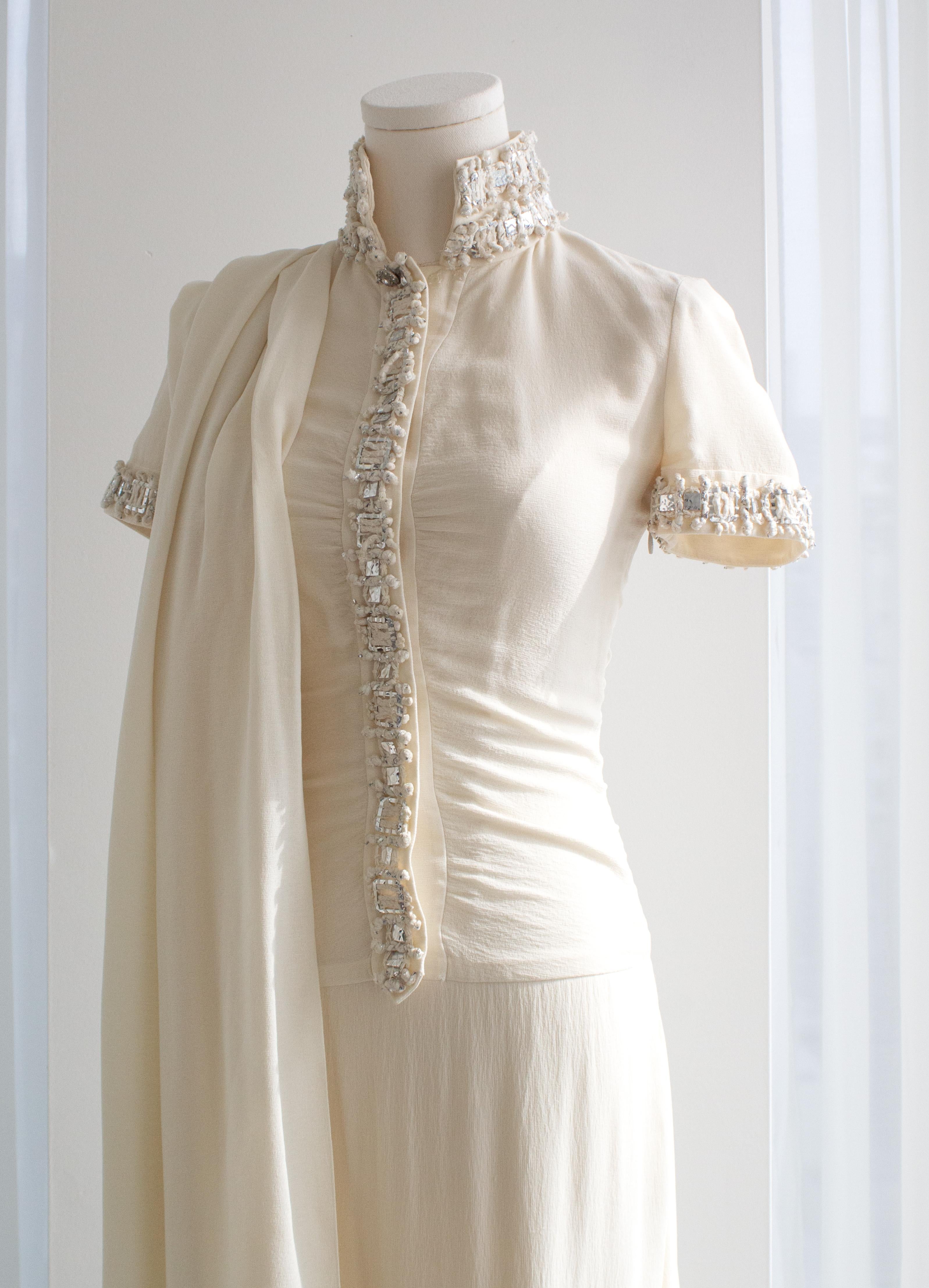 Chanel Paris-Bombay 2012 Bride White Silver Embellished 12A Silk Gown 6