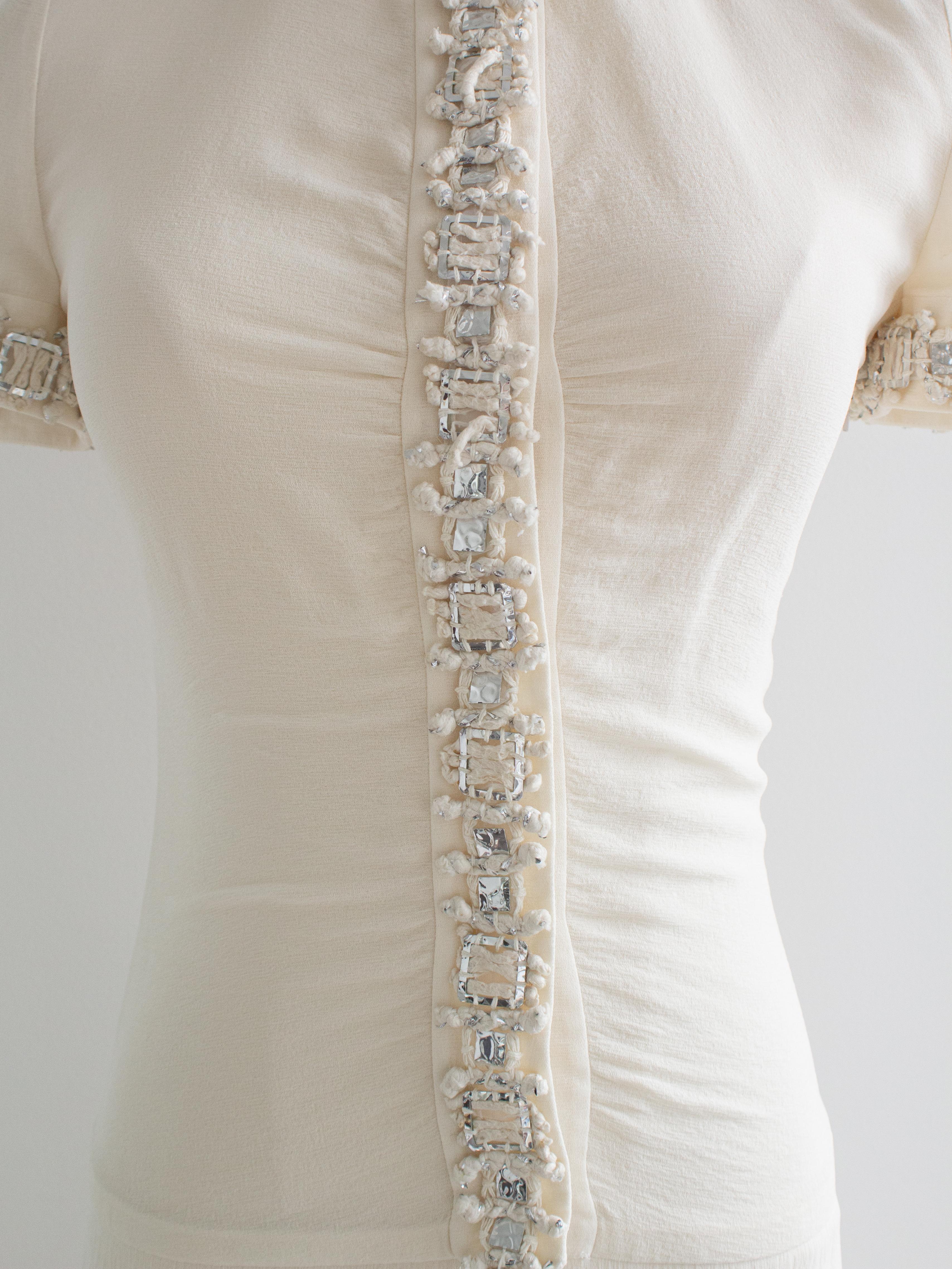 Chanel Paris-Bombay 2012 Bride White Silver Embellished 12A Silk Gown 8