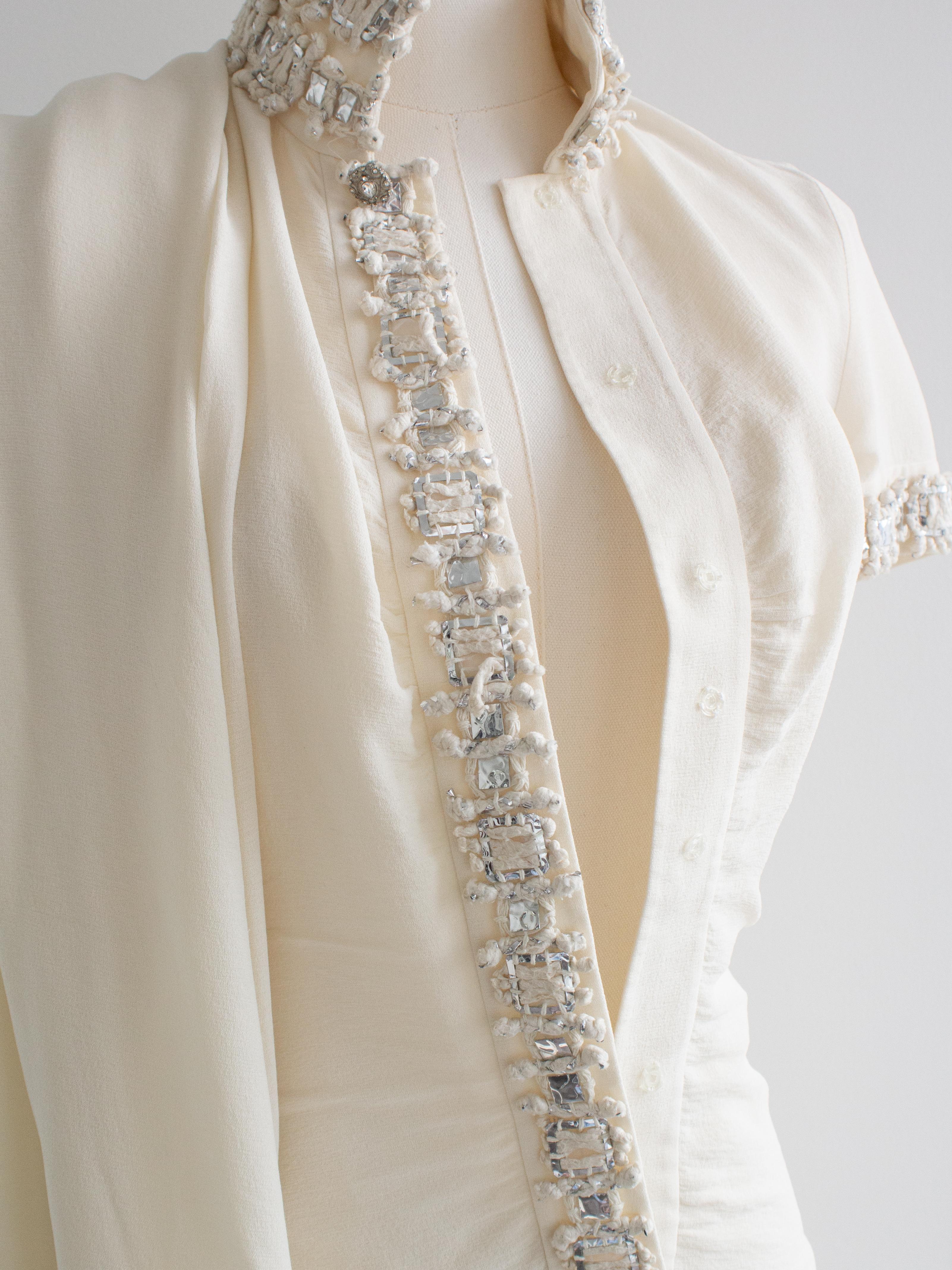 Chanel Paris-Bombay 2012 Bride White Silver Embellished 12A Silk Gown 12