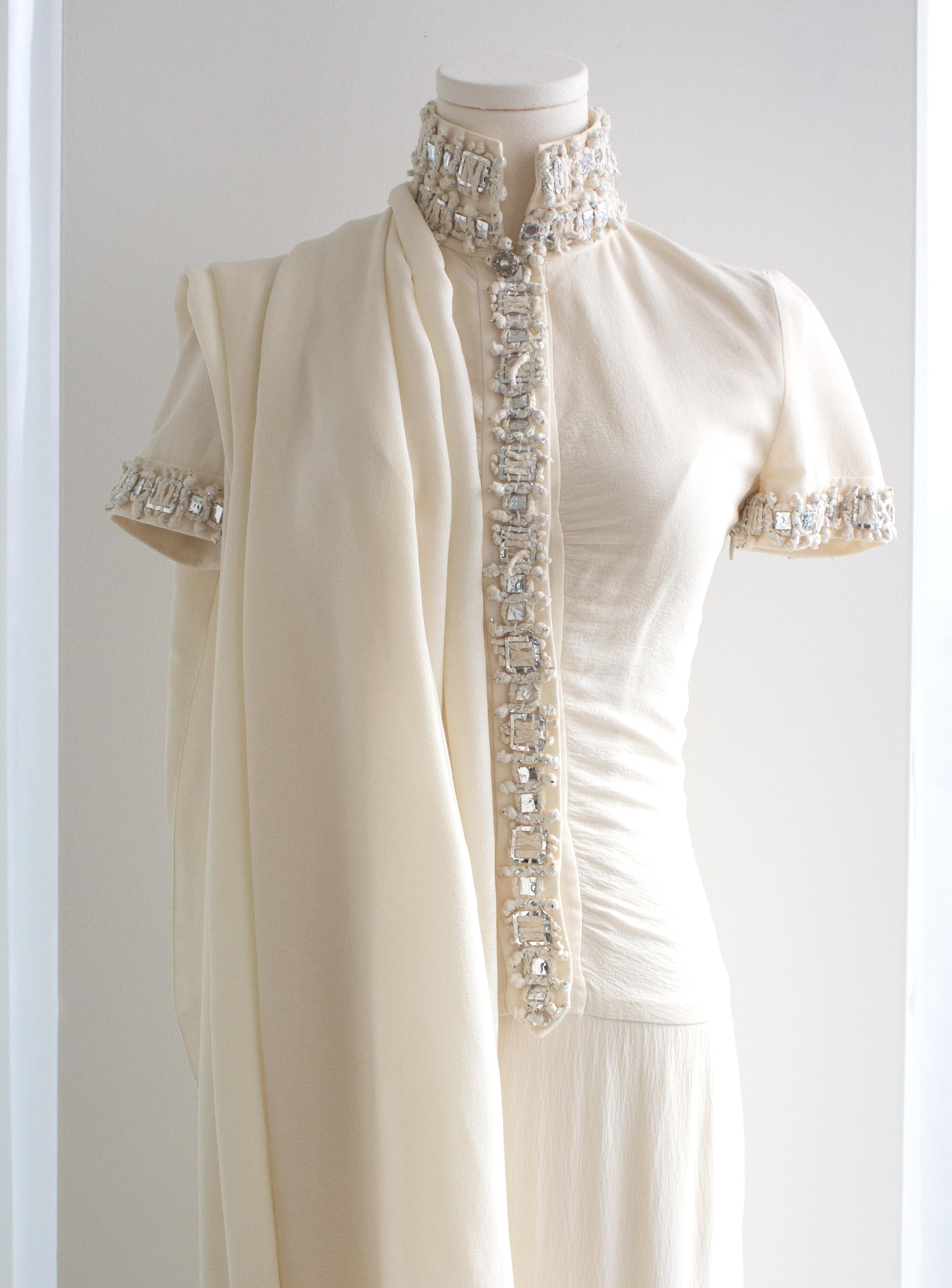 Chanel Paris-Bombay 2012 Bride White Silver Embellished 12A Silk Gown 1