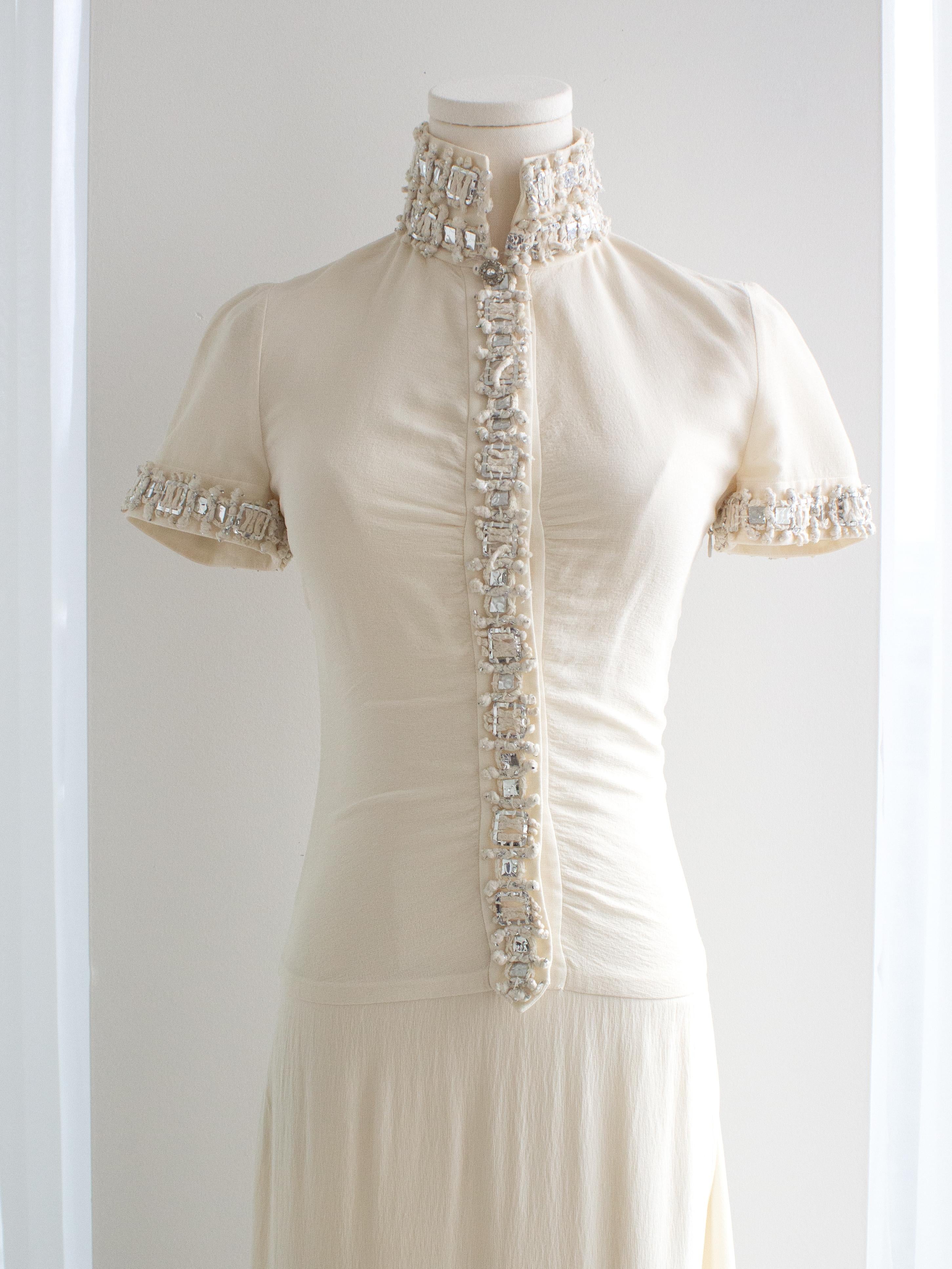 Chanel Paris-Bombay 2012 Bride White Silver Embellished 12A Silk Gown 4