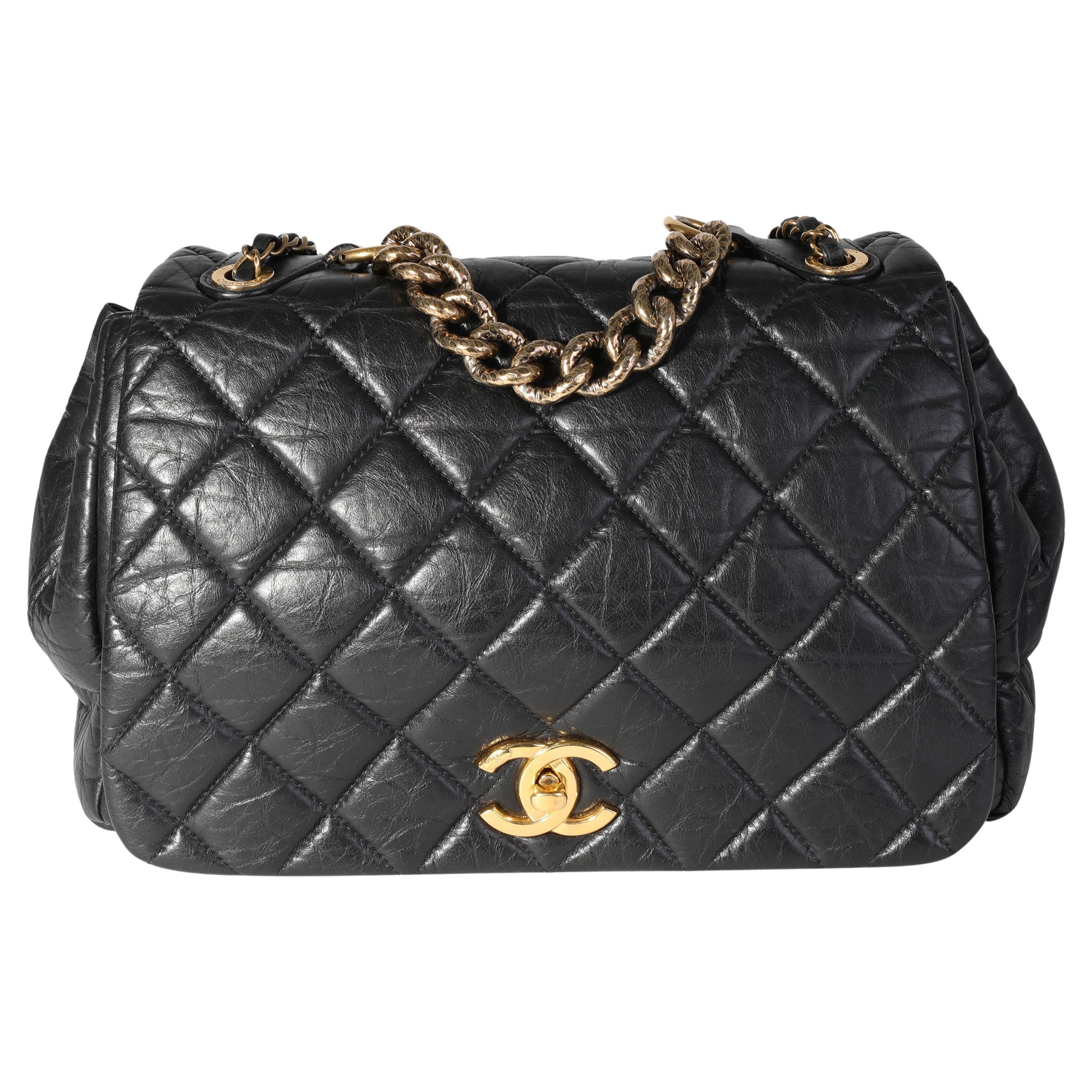 Chanel Black Large Chain Around Rounded Classic Flap Cross Body