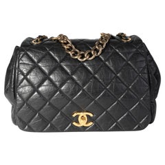 Chanel Paris-Bombay Black Aged Quilted Calfskin Pondicherry Flap Bag