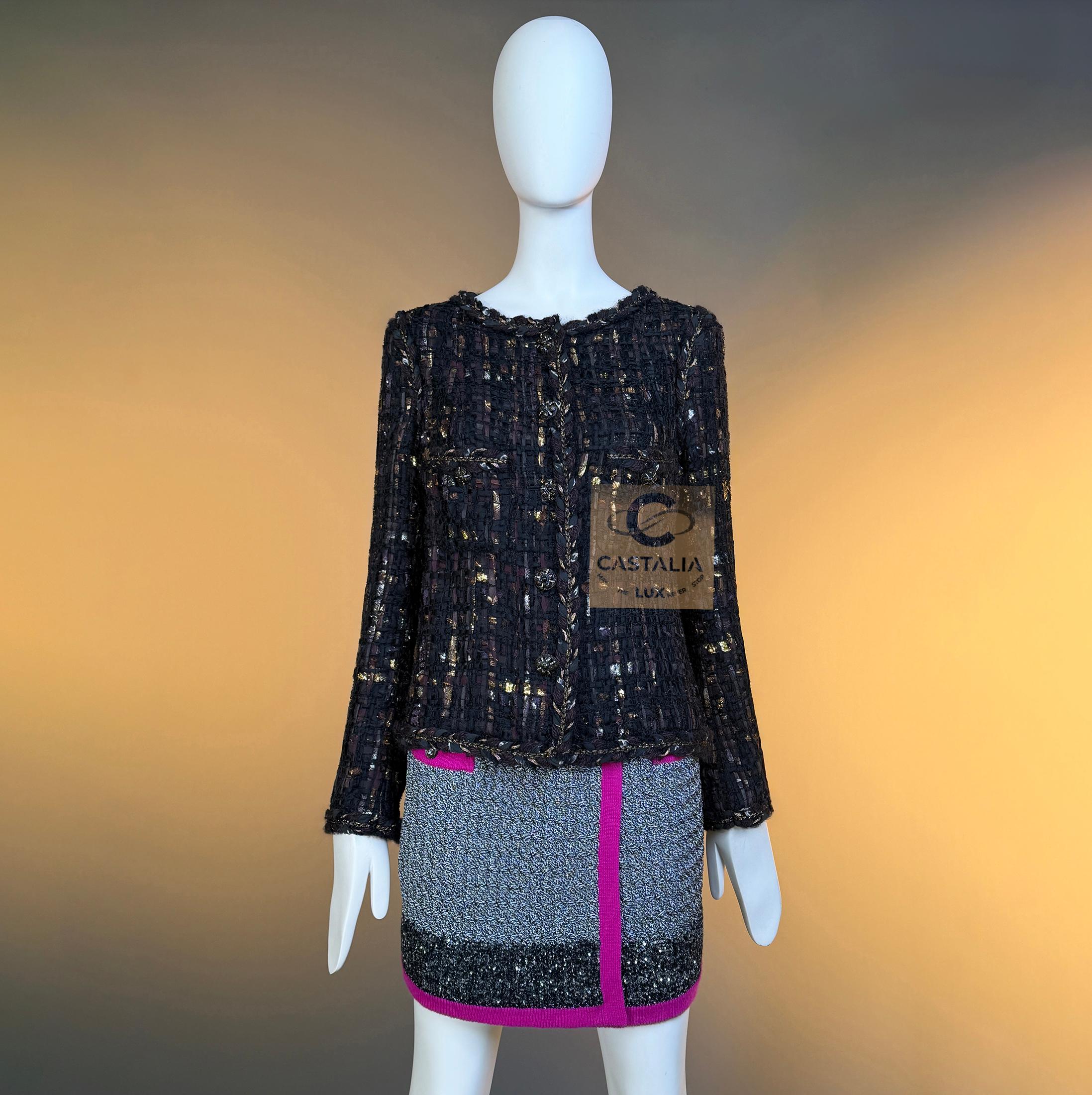Nero Chanel Parigi / Bombay  Giacca in tweed con nastro nero 36 FR in vendita