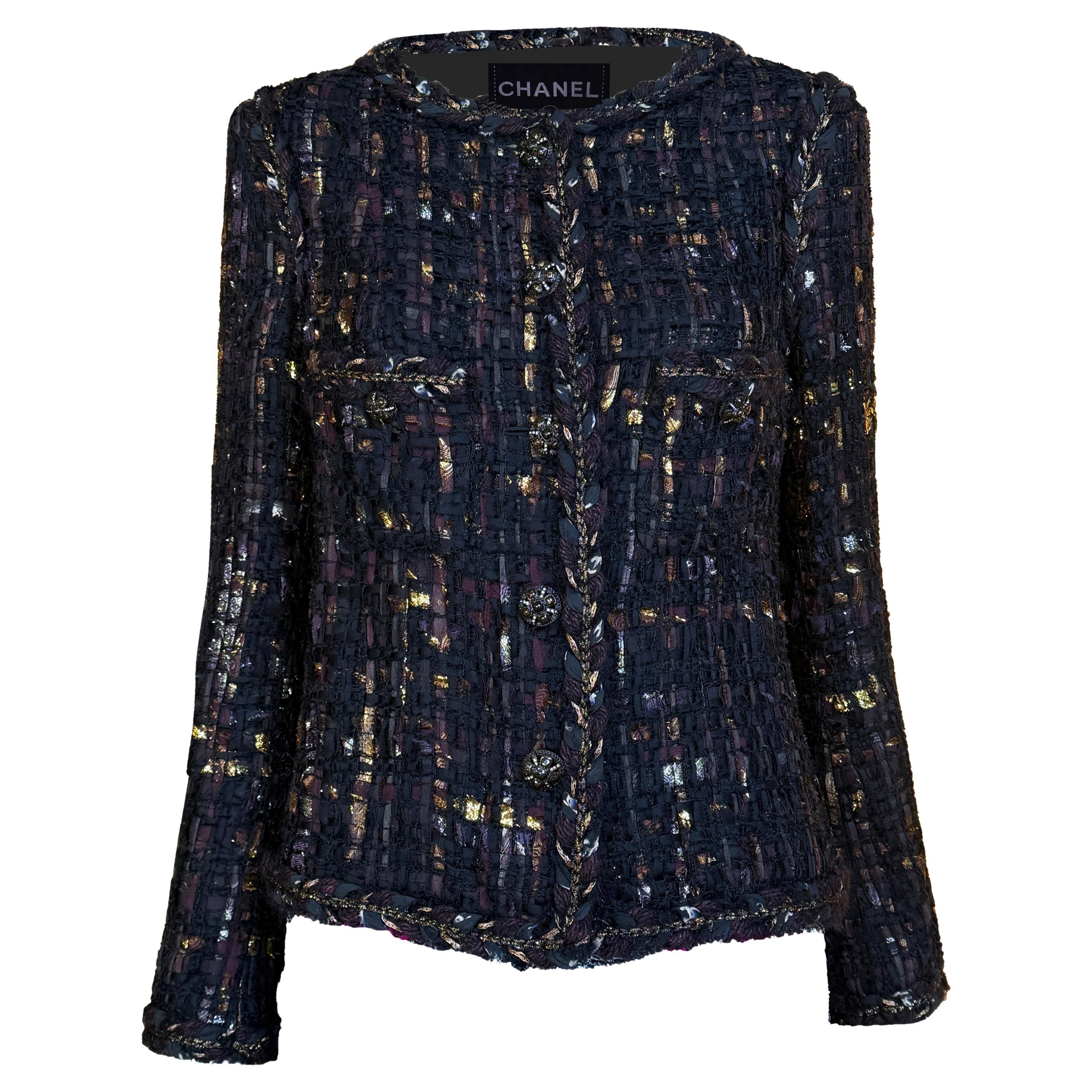 CHANEL Paris / Bombay  Schwarzes Band Tweed Jacke 36 FR