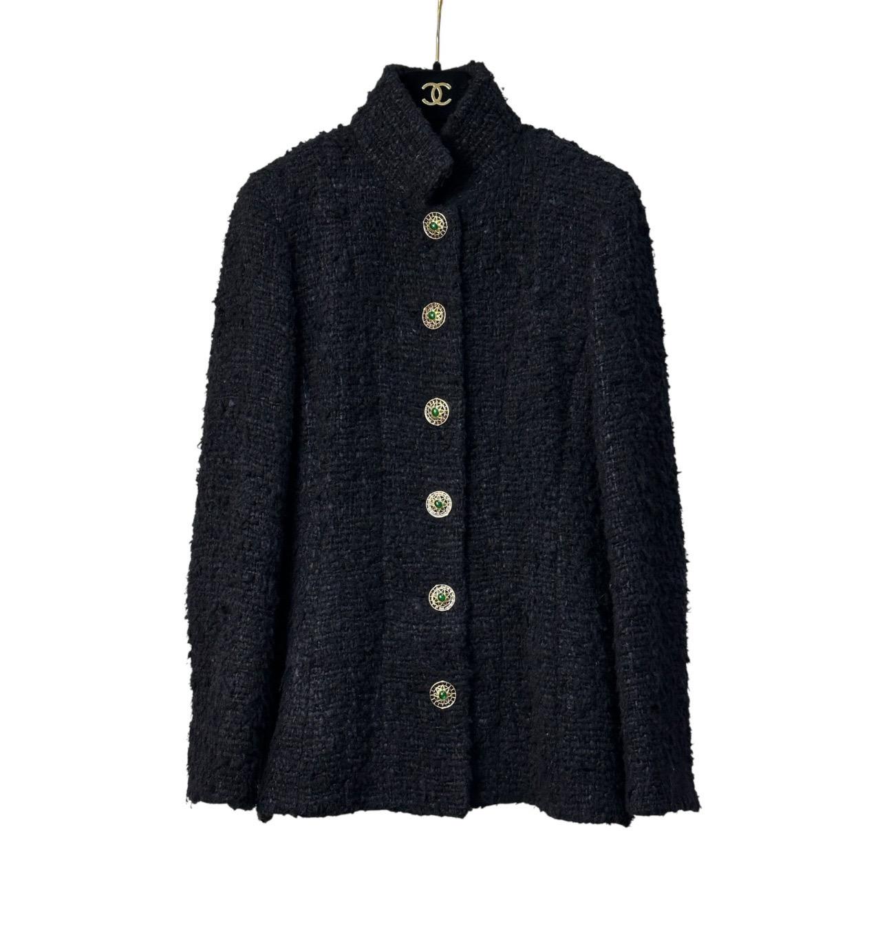 Chanel Paris-Bombay Schwarz Tweed Jacke, Gripoix Knöpfe Sz.38